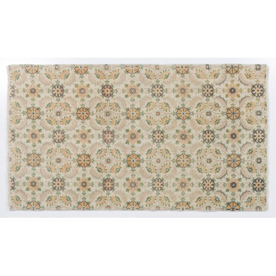 Floral Patterned Turkish Handmade Vintage Rug, Ideal for Office and Home Decor. 3.9 x 6.9 Ft (118 x 209 cm)