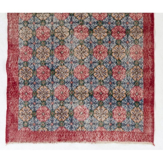 Floral Patterned Turkish Handmade Vintage Rug, Ideal for Office and Home Decor. 3.9 x 6.9 Ft (118 x 210 cm)