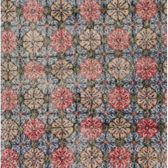 Floral Patterned Turkish Handmade Vintage Rug, Ideal for Office and Home Decor. 3.9 x 6.9 Ft (118 x 210 cm)