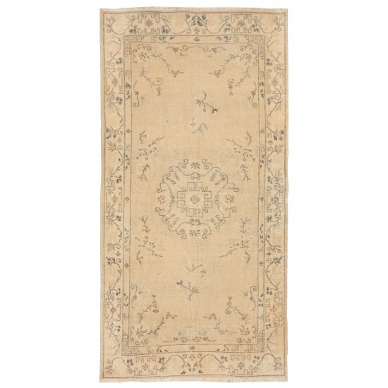 Handmade Art Deco Chinese Design Rug, Mid-Century Turkish Carpet. 3.9 x 7 Ft (118 x 215 cm)