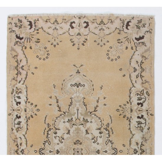 Floral Patterned Turkish Handmade Vintage Rug, Ideal for Office and Home Decor. 3.9 x 7.4 Ft (118 x 223 cm)