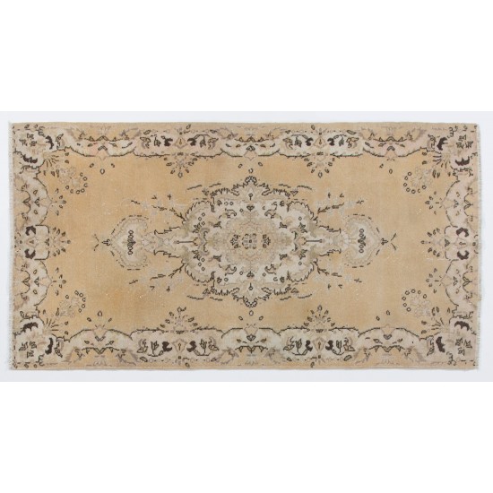 Floral Patterned Turkish Handmade Vintage Rug, Ideal for Office and Home Decor. 3.9 x 7.4 Ft (118 x 223 cm)