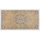 Floral Patterned Turkish Handmade Vintage Rug, Ideal for Office and Home Decor. 3.9 x 7.4 Ft (118 x 223 cm)