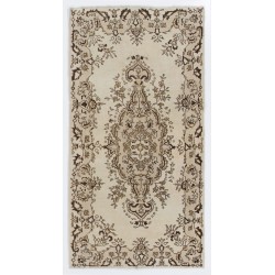 Floral Patterned Turkish Handmade Vintage Rug, Ideal for Office and Home Decor. 3.9 x 7.4 Ft (118 x 224 cm)