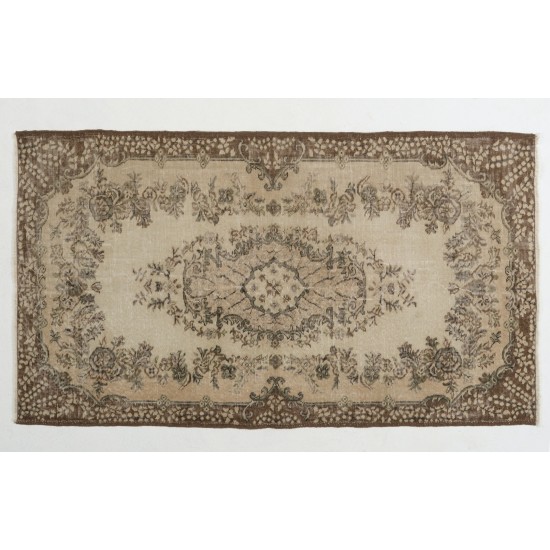 Vintage Hand-Knotted Central Anatolian Rug, Turkish Antique Washed Mid-Century Carpet. 4 x 6.9 Ft (119 x 209 cm)