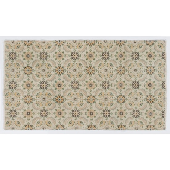 Floral Patterned Turkish Handmade Vintage Rug, Ideal for Office and Home Decor. 4 x 7 Ft (119 x 212 cm)