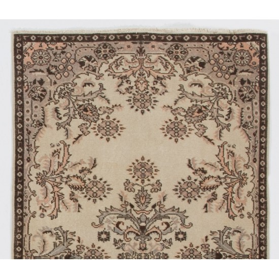 Turkish Oushak Handmade Vintage Rug with Floral Garden Design, Ideal for Office and Home Decor. 4 x 7 Ft (119 x 212 cm)