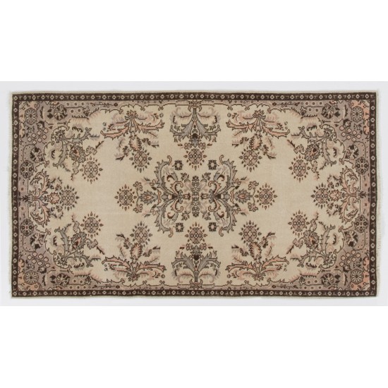 Turkish Oushak Handmade Vintage Rug with Floral Garden Design, Ideal for Office and Home Decor. 4 x 7 Ft (119 x 212 cm)