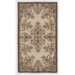 Turkish Oushak Handmade Vintage Rug with Floral Garden Design, Ideal for Office and Home Decor. 4 x 7 Ft (119 x 212 cm)