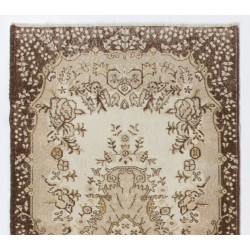 Turkish Oushak Handmade Vintage Rug with Floral Garden Design, Ideal for Office and Home Decor. 4 x 7 Ft (119 x 214 cm)