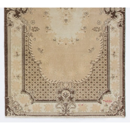 French Aubusson Design Rug, Hand-Knotted Vintage Turkish Carpet. 4 x 7 Ft (119 x 215 cm)