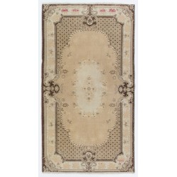 French Aubusson Design Rug, Hand-Knotted Vintage Turkish Carpet. 4 x 7 Ft (119 x 215 cm)