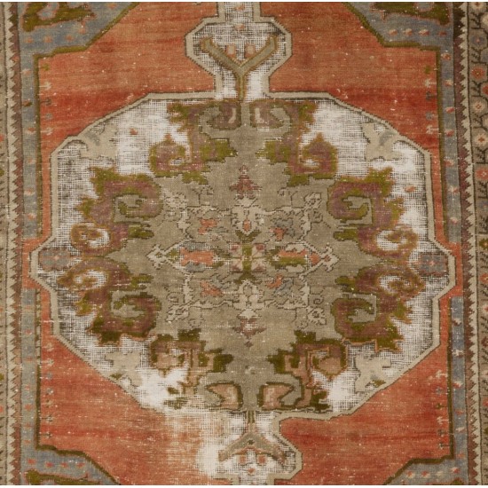 Hand-Knotted Vintage Turkish Oushak Rug Made of Wool. 4 x 6.4 Ft (120 x 193 cm)