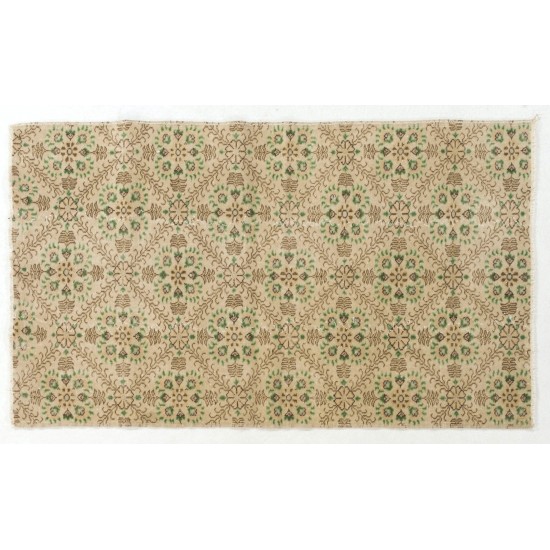 Vintage Floral Patterned Turkish Handmade Rug, Ideal for Office and Home Decor. 4 x 6.6 Ft (120 x 200 cm)