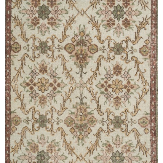 Vintage Floral Patterned Turkish Handmade Rug, Ideal for Office and Home Decor. 4 x 6.8 Ft (120 x 205 cm)