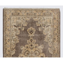 Handmade Vintage Central Anatolian Rug in Beige, Brown and Soft Sandy Yellow. 4 x 6.8 Ft (120 x 205 cm)