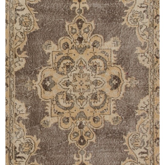 Handmade Vintage Central Anatolian Rug in Beige, Brown and Soft Sandy Yellow. 4 x 6.8 Ft (120 x 205 cm)
