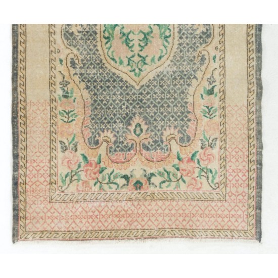Hand-Knotted Vintage Turkish Oushak Rug, Ideal for Office and Home Decor. 4 x 6.8 Ft (120 x 207 cm)