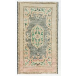 Hand-Knotted Vintage Turkish Oushak Rug, Ideal for Office and Home Decor. 4 x 6.8 Ft (120 x 207 cm)
