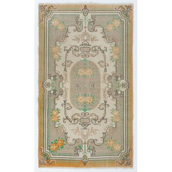 Vintage Floral Pattern Anatolian Handmade Rug, Ideal for Office and Home Decor. 4 x 6.8 Ft (120 x 207 cm)