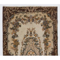 Hand-Knotted Vintage Turkish Rug, Home Decor Carpet in Beige, Brown, Mauve, Rust and Dark Green Color. 4 x 6.9 Ft (120 x 210 cm)