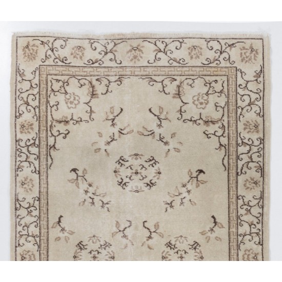 Handmade Art Deco Chinese Design Rug, Mid-Century Turkish Carpet. 4 x 7 Ft (121 x 211 cm)