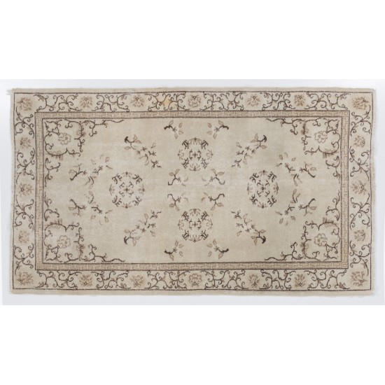 Handmade Art Deco Chinese Design Rug, Mid-Century Turkish Carpet. 4 x 7 Ft (121 x 211 cm)