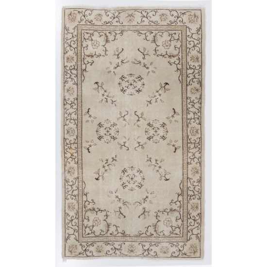 Handmade Art Deco Chinese Design Rug, Mid-Century Turkish Carpet. 4 x 7 Ft (121 x 211 cm)