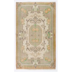 Hand-Knotted Vintage Turkish Rug with French Style, Ideal for Home and Office Decor. 4 x 6.8 Ft (122 x 206 cm)