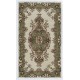 Hand-Knotted Vintage Turkish Oushak Rug in Beige, Green, Pink & Orange Color, Ideal for Home and Office Decor. 4 x 6.9 Ft (122 x 210 cm)