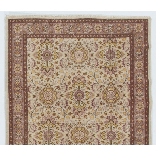 Hand-Knotted Vintage Turkish Oushak Rug, Ideal for Home and Office Decor. 4 x 6.9 Ft (122 x 210 cm)