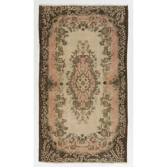 Hand-Knotted Vintage Turkish Rug, Home Decor Wool Carpet. 4 x 7.2 Ft (122 x 217 cm)