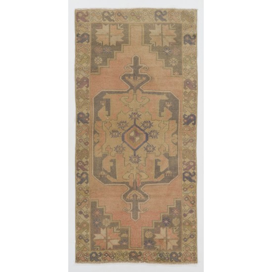 Hand-Knotted Vintage Central Anatolian Rug Made of Wool. 4 x 8.3 Ft (122 x 252 cm)