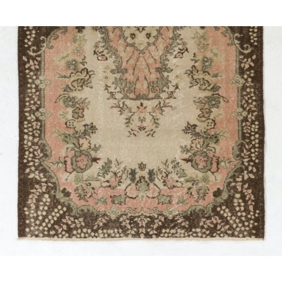 Vintage Hand-Knotted Central Anatolian Rug, Turkish Antique Washed Mid-Century Carpet. 4 x 7 Ft (123 x 216 cm)
