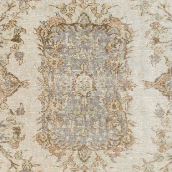 Floral Patterned Turkish Handmade Vintage Rug, Ideal for Office and Home Decor. 4 x 6.2 Ft (124 x 188 cm)