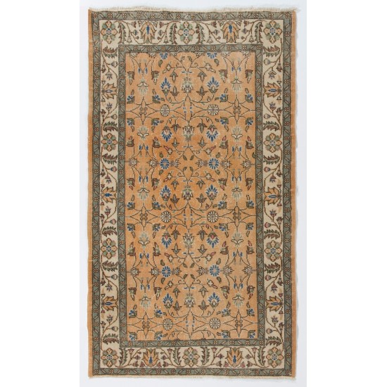 Hand-Knotted Vintage Turkish Rug, Home Decor Wool Carpet. 4 x 7 Ft (124 x 214 cm)