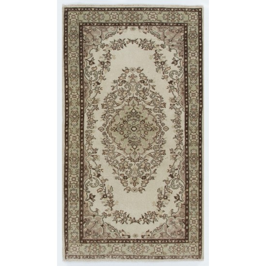 Hand-Knotted Vintage Turkish Rug, Home Decor Wool Carpet. 4.2 x 7.3 Ft (125 x 220 cm)
