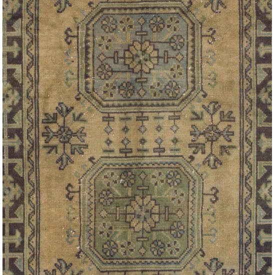 Hand-Knotted Vintage Turkish Runner Rug, Authentic Wool Hallway Runner. 4.3 x 11.3 Ft (130 x 344 cm)