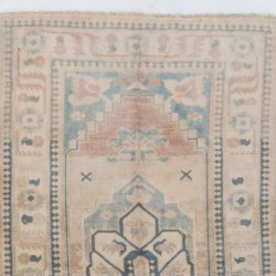 Hand-Knotted Vintage Central Anatolian Rug Made of Wool. 4.4 x 7.9 Ft (133 x 240 cm)