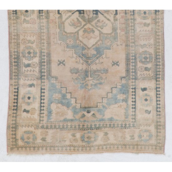 Hand-Knotted Vintage Central Anatolian Rug Made of Wool. 4.4 x 7.9 Ft (133 x 240 cm)