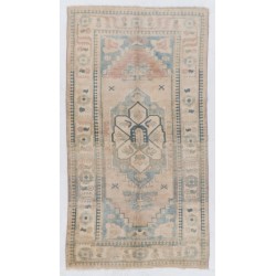 Hand-Knotted Vintage Central Anatolian Rug Made of Wool. 4.4 x 7.9 Ft (133 x 240 cm)