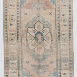 Hand-Knotted Vintage Central Anatolian Rug Made of Wool. 4.4 x 7.9 Ft (133 x 240 cm)
