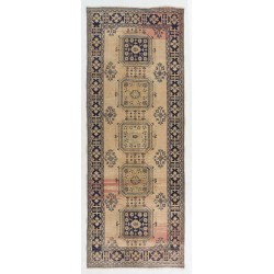 Hand-Knotted Vintage Turkish Runner Rug, Authentic Wool Hallway Runner. 4.6 x 11.9 Ft (138 x 361 cm)