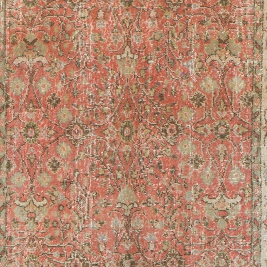 Vintage Floral Handmade Turkish Runner Rug for Hallway Decor. 4.6 x 12 Ft (140 x 368 cm)