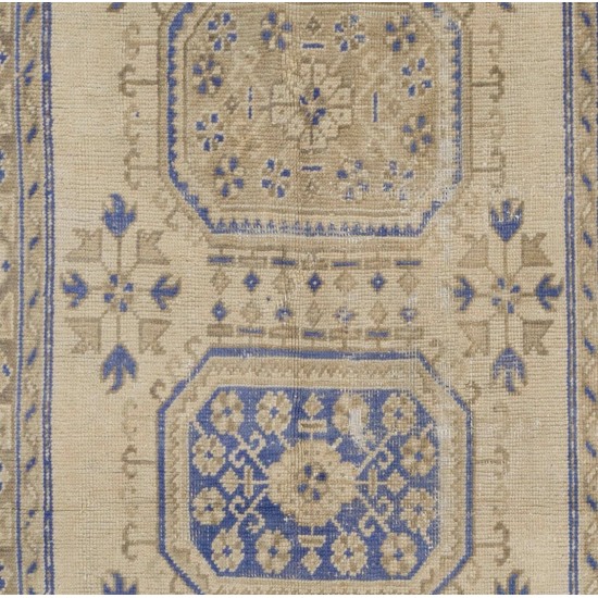 Hand-Knotted Vintage Turkish Runner Rug, Authentic Wool Hallway Runner. 4.6 x 12.2 Ft (140 x 370 cm)
