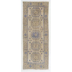 Hand-Knotted Vintage Turkish Runner Rug, Authentic Wool Hallway Runner. 4.6 x 12.2 Ft (140 x 370 cm)