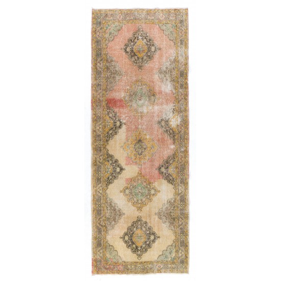 Vintage Handmade Turkish Runner Rug, Ideal for Hallway Decor. 4.6 x 12.9 Ft (140 x 392 cm)