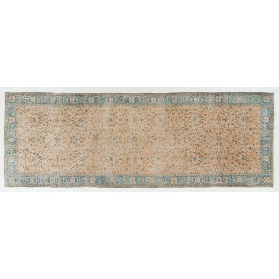 Hand-Knotted Vintage Turkish Runner Rug, Authentic Wool Hallway Runner. 4.7 x 12.8 Ft (143 x 390 cm)