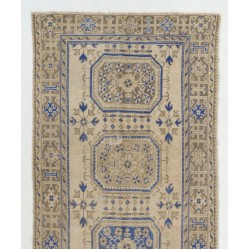 Hand-Knotted Vintage Turkish Runner Rug, Authentic Wool Hallway Runner. 4.8 x 11.9 Ft (144 x 360 cm)