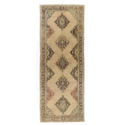 Home Decor Vintage Hallway Runner, Hand-Knotted Turkish Wool Rug. 4.9 x 12.7 Ft (147 x 385 cm)